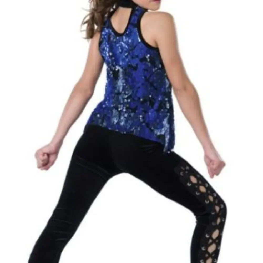 Jazz, Tap, Hip Hop Dance Costume, Blue & Black, Medium Adult